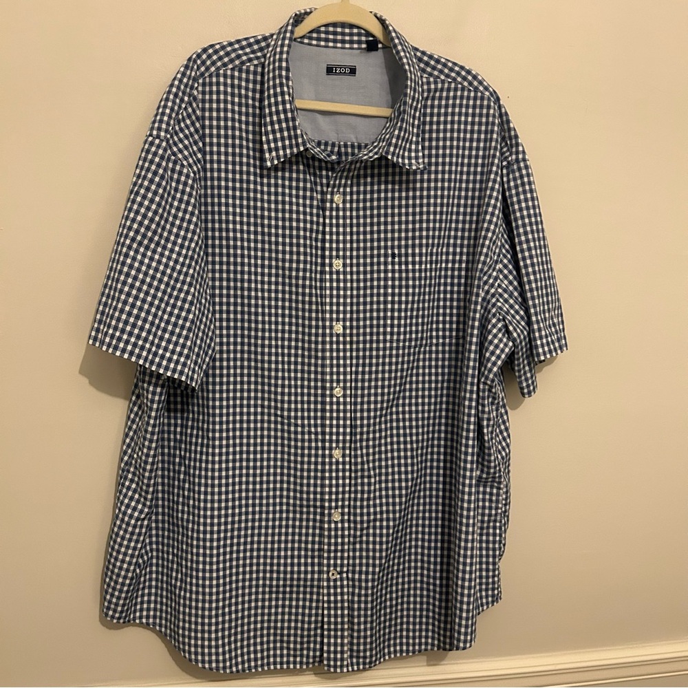 Izod Blue Plaid Short Sleeve Button Down Lightweight Shirt Sz 4xl 4XL